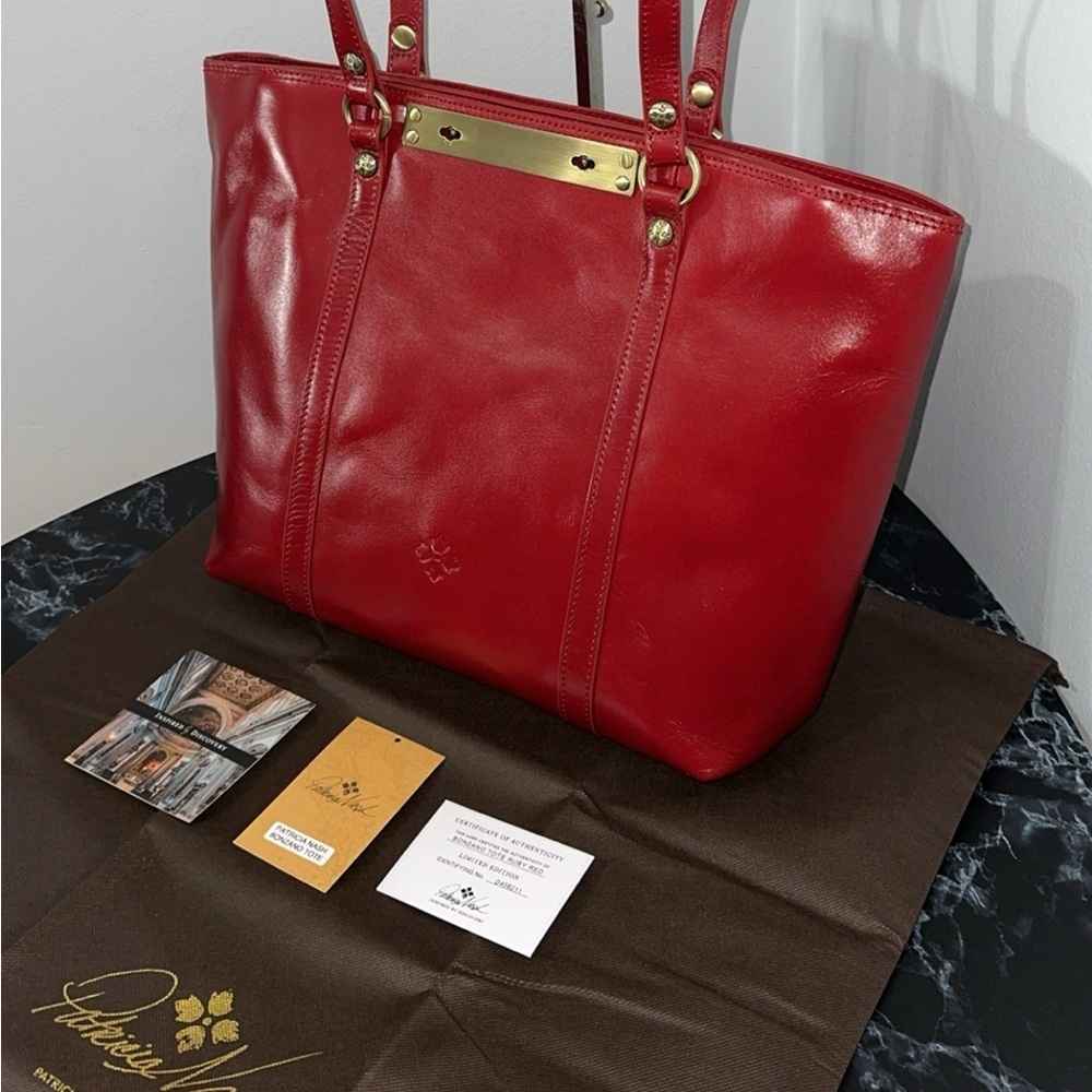 PATRICIA NASH Discovery Leather Bonzano Tote Ruby Red Large Bag AUTHENTIC NWT - Picture 7 of 14